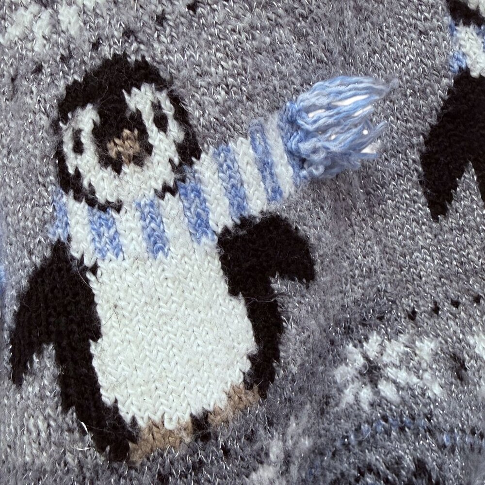 HOLIDAY TIME Penguins Fair Isle Christmas Sweater Womens XXL Blue Gray - Picture 4 of 7